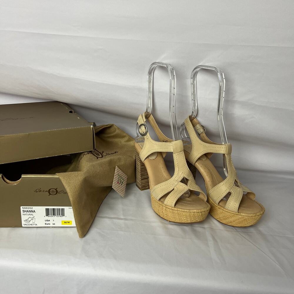 Born Crown Shanna Natural Leather Platform Block Heel Boho Sandals 7 Cottagecore